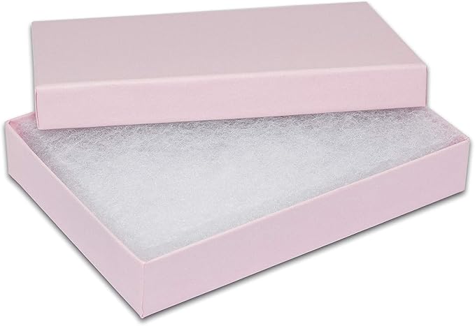 TheDisplayGuys - 100-Pack #53 Cotton Filled Cardboard Paper Jewelry Boxes Gift Case - Pastel Pink (5.4" x 3.9" x 1.0") - for Shipping or Storage