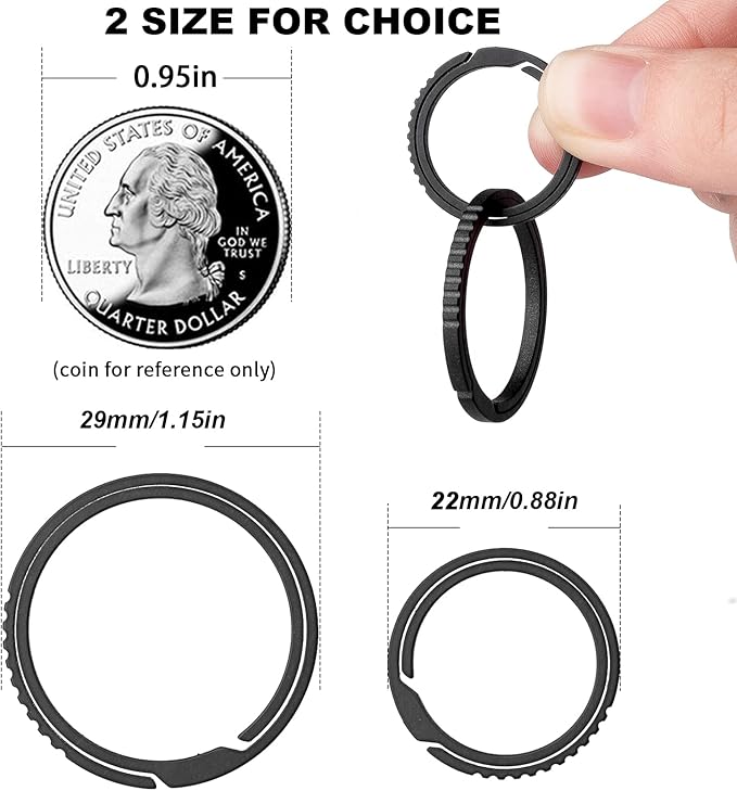 TISUR Titanium Keychain Rings, Split Side Pushing Key Rings Heavy Duty Black Key Ring For Key Chain Carabiner Dog Tag Ring