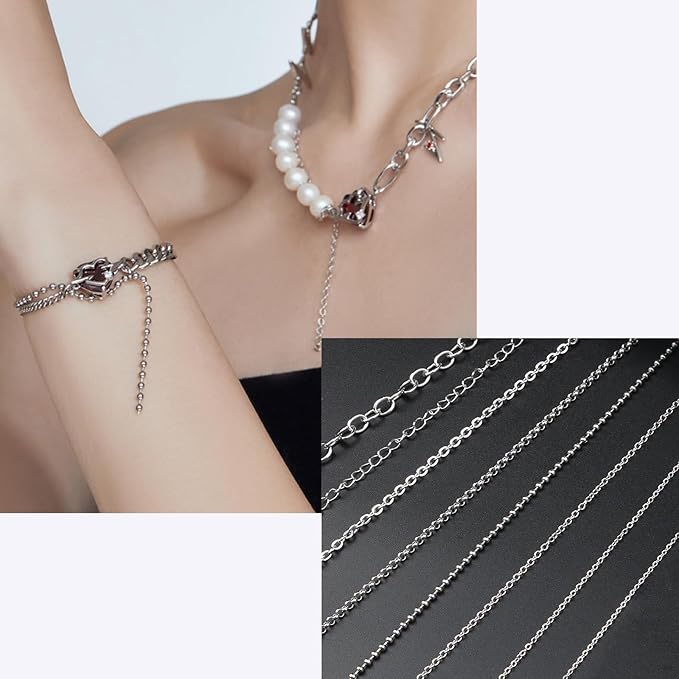 Ecoofor Necklace Chains for Jewelry Making, 62.3 Feet 8 Rolls 304 Stainless Steel Jewelry Chains for DIY Necklace Bracelet Jewelry Making with Stainless Steel Jump Rings/Lobster Clasps/Connectors