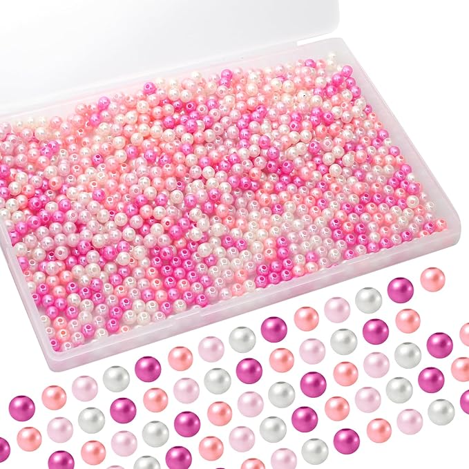 1000pcs Pearl Beads for Jewelry Making, 6mm Pink Series Plastic Beads for DIY Crafting Bracelets, Necklaces, Earrings