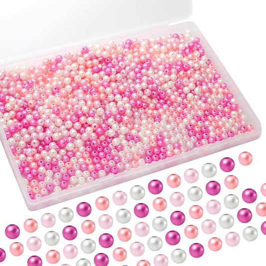 1000pcs Pearl Beads for Jewelry Making, 6mm Pink Series Plastic Beads for DIY Crafting Bracelets, Necklaces, Earrings
