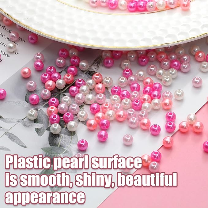 1000pcs Pearl Beads for Jewelry Making, 6mm Pink Series Plastic Beads for DIY Crafting Bracelets, Necklaces, Earrings