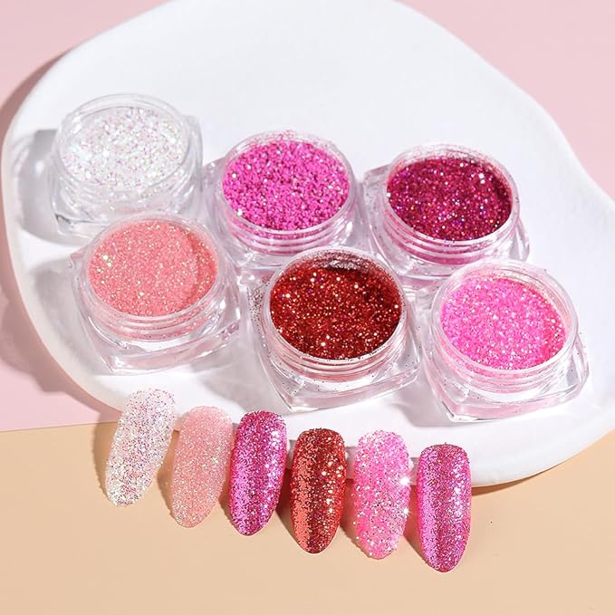 Holographic Sugar Glitter Powder for Nails, 12 Colors Iridescent Sugar Nail Dipping Powder Pigment Ultra Fine Sparkle Nails Gel Polish Glitter Dust Manicure Decoration for Home DIY Salon