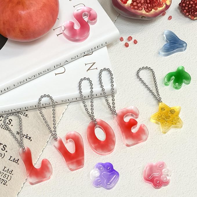 Alphabet Keychain Molds with Hole, 121Pcs Reversed Alphabet Silicone Molds for Resin Letter Number Epoxy Casting Molds Keychain Making Kit with Key Ring O Ring for Resin Crafts