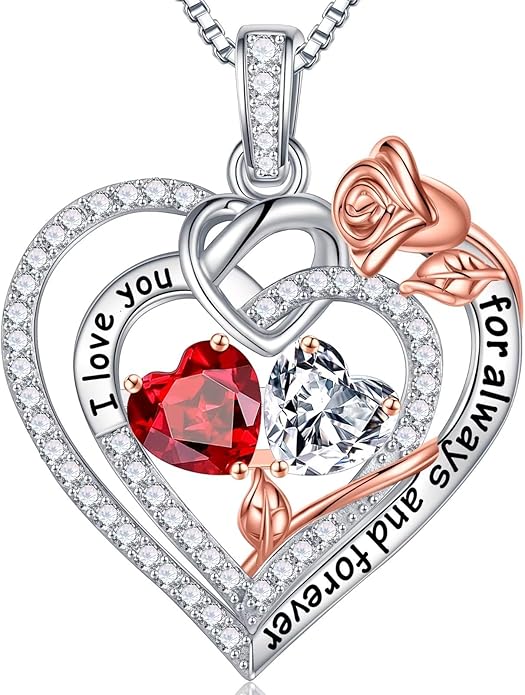 Iefil Valentines Day Gifts for Her Wife - 925 Sterling Silver Double Birthstone Necklace, Anniversary Birthday Gifts for Women, Jewelry Gift for Wife Girlfriend Mom Her