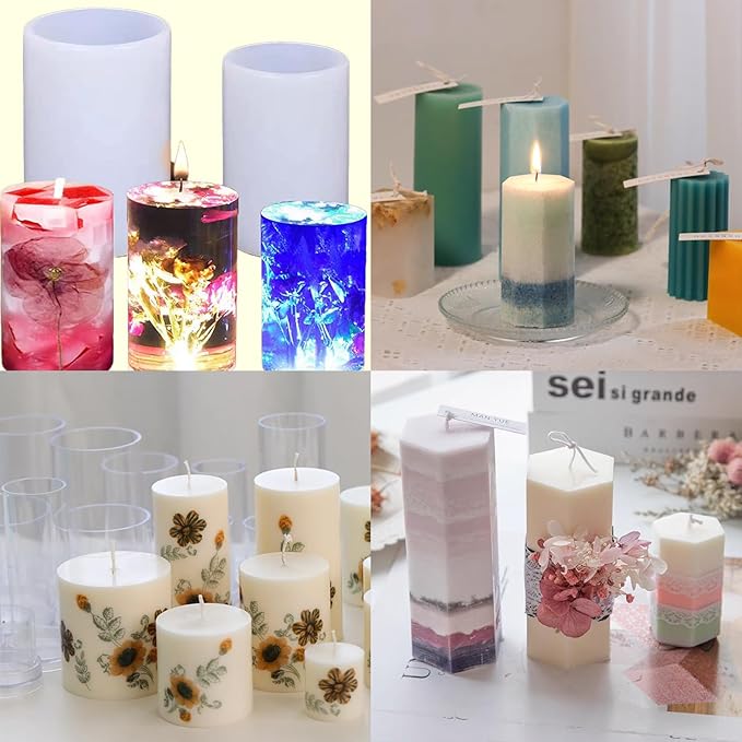 EuTengHao Cylinder & Hexagon Candle Silicone Resin Mold for Scented Candle, Soap - Reusable, Fashionable & Easy Release for DIY Crafts, Home Decoration, Holiday Gifts (6 Packs)