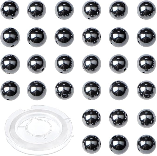Natural Stone Beads Black Hematite Round Genuine Stone Beading Loose Gemstone Hole Size 1mm DIY Charm Smooth Beads for Bracelets Necklaces Earrings 6mm 200pcs (Black Hematite 6mm)