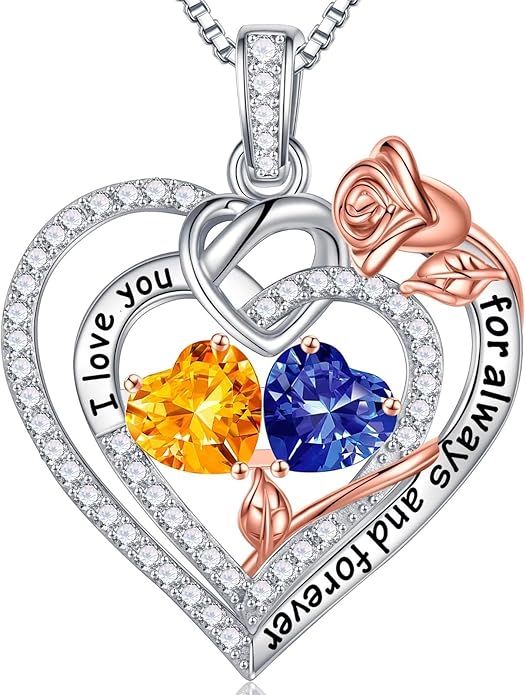 Iefil Valentines Day Gifts for Her Wife - 925 Sterling Silver Double Birthstone Necklace, Anniversary Birthday Gifts for Women, Jewelry Gift for Wife Girlfriend Mom Her