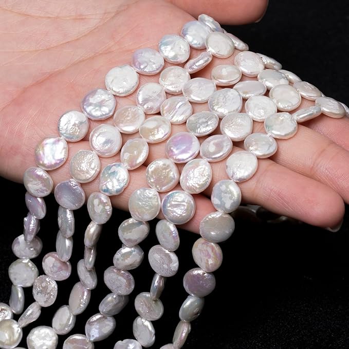 20pcs 9-10mm Round Baroque Pearl Beads, White Freshwater Pearls for Jewelry Making, Bracelets, Necklaces and DIY Craft