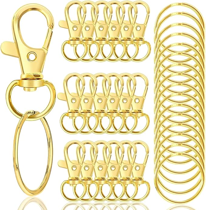 100PCS Premium Swivel Snap Hooks with Key Rings,Metal Lanyard Keychain Hooks Lobster Clasps for Key Jewelry DIY Crafts Gold 1.25inches/32mm(50 Pcs Lanyard Snap Hooks+50 Pcs Key Rings)