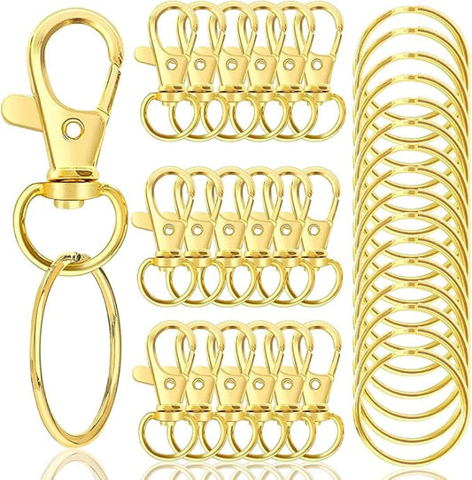 100PCS Premium Swivel Snap Hooks with Key Rings,Metal Lanyard Keychain Hooks Lobster Clasps for Key Jewelry DIY Crafts Gold 1.25inches/32mm(50 Pcs Lanyard Snap Hooks+50 Pcs Key Rings)