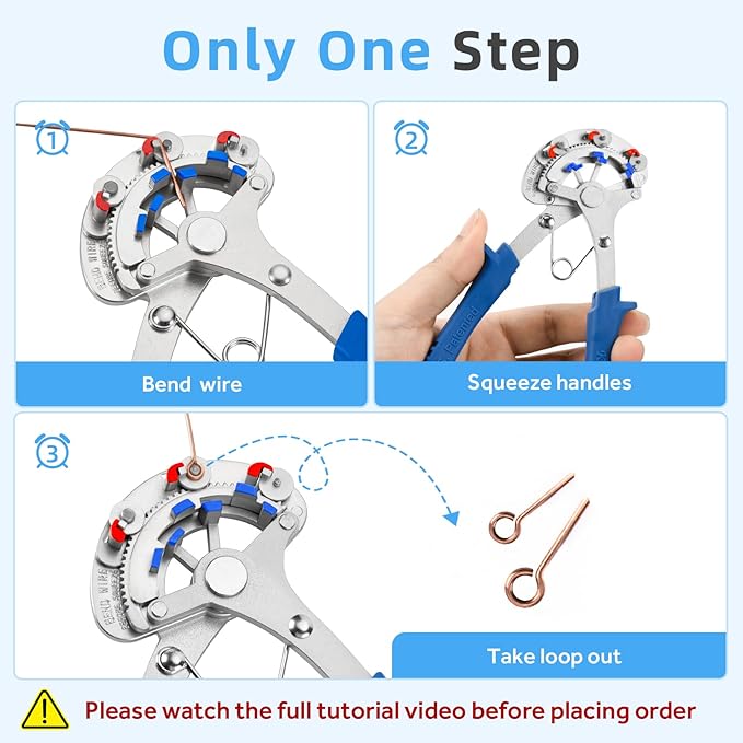 Looper Pliers in One Step for Jewelry Making, 1.5mm-2.25mm-3mm Looping Size, Beading Looper Tool, Wire Looping Pliers for 24-18 Gauge Craft Wire, Patented