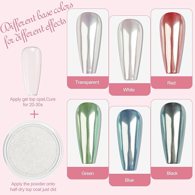 Artdone Silver Moonlight Chrome Nail Powder, Iridescent Unicorn Powder Metallic Mirror Effect Pigment Pearlescent Mermaid Pearl Glitter Dust Kit, Nail Art Decoration, Resin Craft