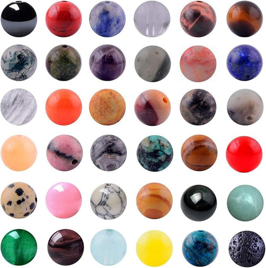 Natural Stone Beads 100pcs Round Genuine Real Stone Beading Loose Gemstones Hole Size 1mm DIY Smooth Bead for Bracelet Necklace Earrings Jewelry Making (Natural Stone Beads Multicolor, 10mm)