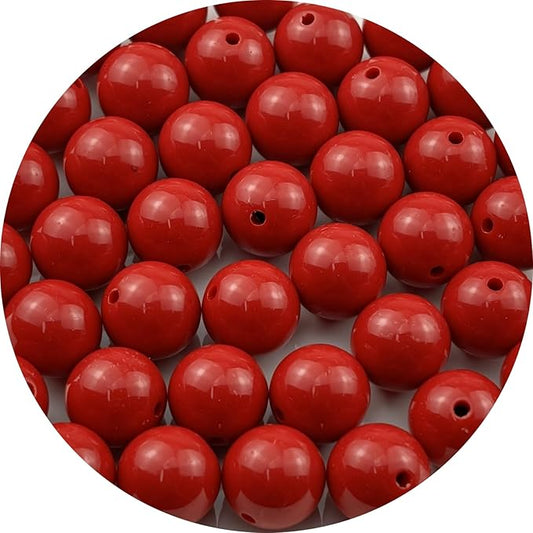 YUEXIGO 40pcs Acrylic Round Beads for Crafts 16mm Resin Candy Color Spacer Beads with Hole for Jewelry Making Sewing Crafts Decoration Necklaces Bracelets Earrings Supplies(Red)