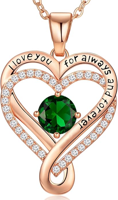Infinity Love Heart Birthstone Necklace for Women Wife, S925 Sterling Silver Anniversary for Women Wife Birthday Gift for Her Girlfriend Mom Daughters, I Love You Women's Jewelry 18k Rose Gold Filled
