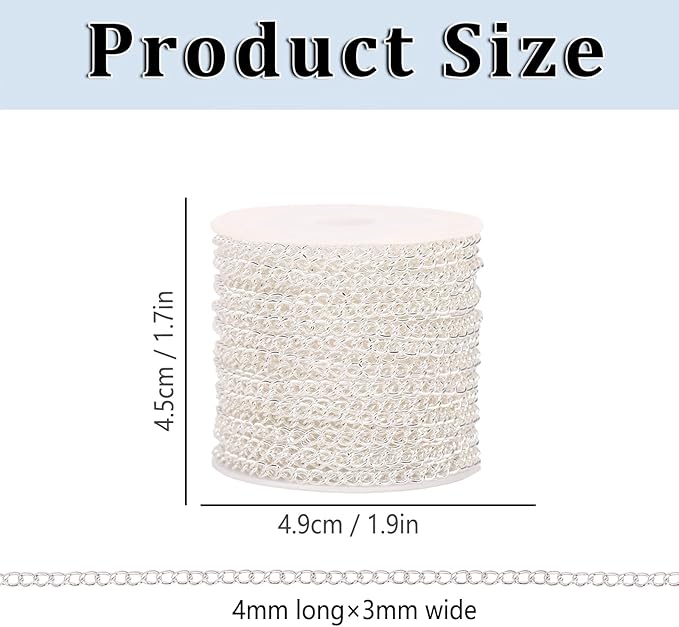 60 Feet Metal Iron Jewelry Chains 3mm Bulk Curb Necklace Chains for Jewelry Making (3mm Gold and Silver)