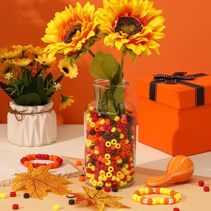 UPINS 1200 Pcs Fall Pony Beads - Autumn Colored DIY Crafts Supplies