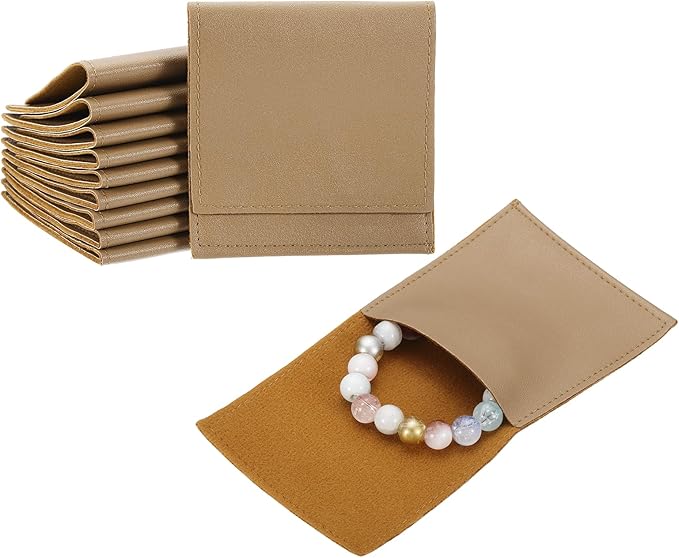 PATIKIL 20 Pack PU Leather Jewelry Pouch, 3" x 3" Envelope Style Jewelry Pouches for Bracelets Necklaces Earrings Rings, Small Luxury Bags for Wedding Candy Gift Storage, Coffee