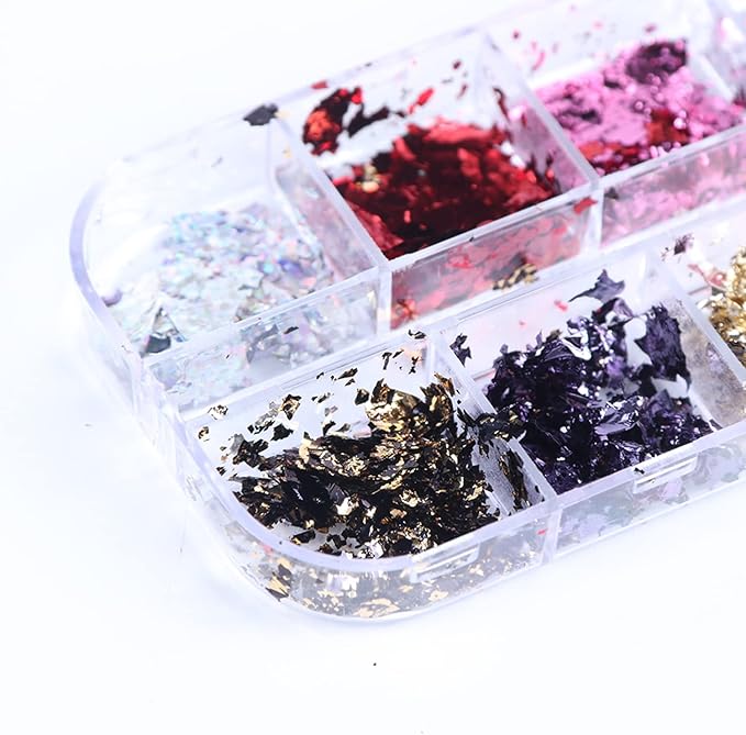 Nail Art Glitter Foils, Holographic Laser Sparkly Nail Art Flakes Sequins, 12 Colors Ultra-Thin Aluminum Nail Art Foil Design Supplies for Women Manicure Shiny Decorations, DIY Resin Nail Accessories