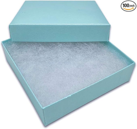 TheDisplayGuys - 100-Pack #33 Cotton Filled Cardboard Paper Jewelry Boxes Gift Case - Pearl Teal (3.5" x 3.5" x 1.0") - for Shipping or Storage