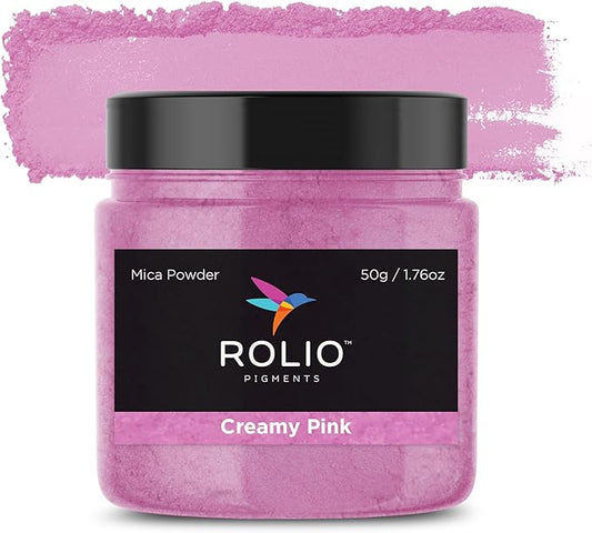 Rolio Premium Mica Powder - Creamy Pink (50G / 1.76oz) - 1 Jar of Pink Pigment Powder for Epoxy Resin, Dye, Soap Making, Nail Polish, Paint, Candle Making, Bath Bombs, Slime
