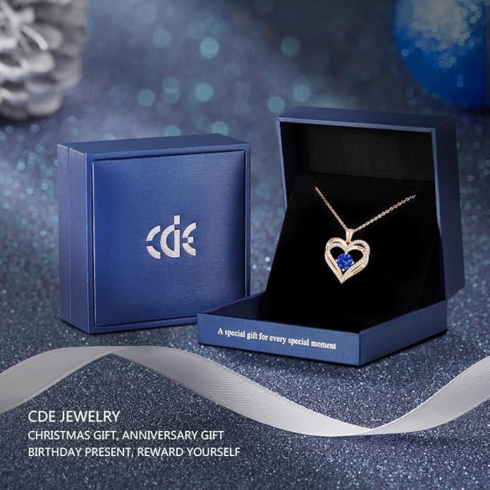 CDE Valentine's Day Gift Forever Love Heart Necklaces for Women, Wedding Anniversary, Birthday Mothers Christmas Day Gifts for Mom, Mother, Wife, S925 Silver Jewelry with Birthstone Pendant