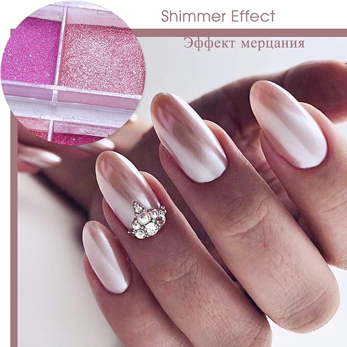 12 Colors Pearl Light Rouge Powder, Aurora Color Pigment Nail Art Dust Designs, Women Girls Manicure Tips Charms Decorations, Acrylic Nails Powder for Nail Art Gel Polish Dipping Liquid