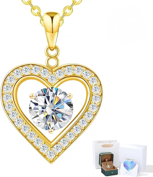 Heart Pendant Necklace for Women: Luxury Gift for Wife Girlfriend Mom/Her - 3ct D Color Moissanite - Gold Jewelry with Gift Box- Hypoallergenic & Adjustable Chain - Daily & Special Occasion Wear