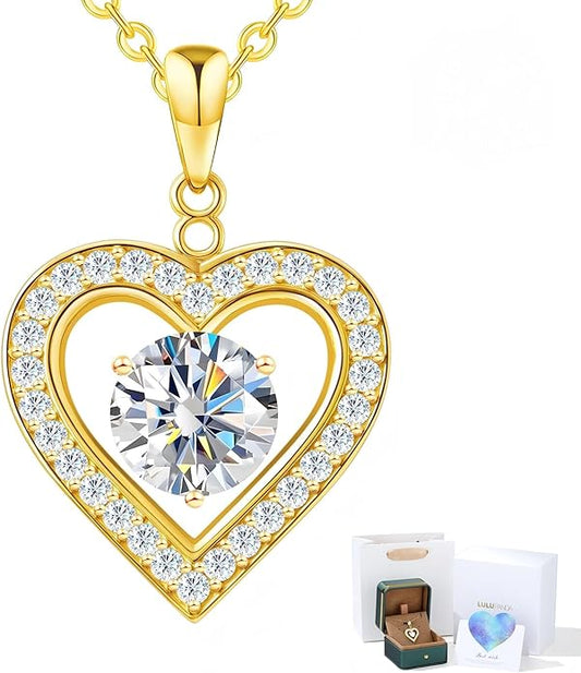 Heart Pendant Necklace for Women: Luxury Gift for Wife Girlfriend Mom/Her - 3ct D Color Moissanite - Gold Jewelry with Gift Box- Hypoallergenic & Adjustable Chain - Daily & Special Occasion Wear