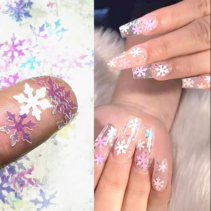 Holographic Snowflake Glitter Nail Art Sequins, 12 Colors Winter Snowflake Sparkly Nail Flakes Acrylic Nails Supplies for Women Girls Manicure Charms Decorations, DIY Christmas Nail Art Tips