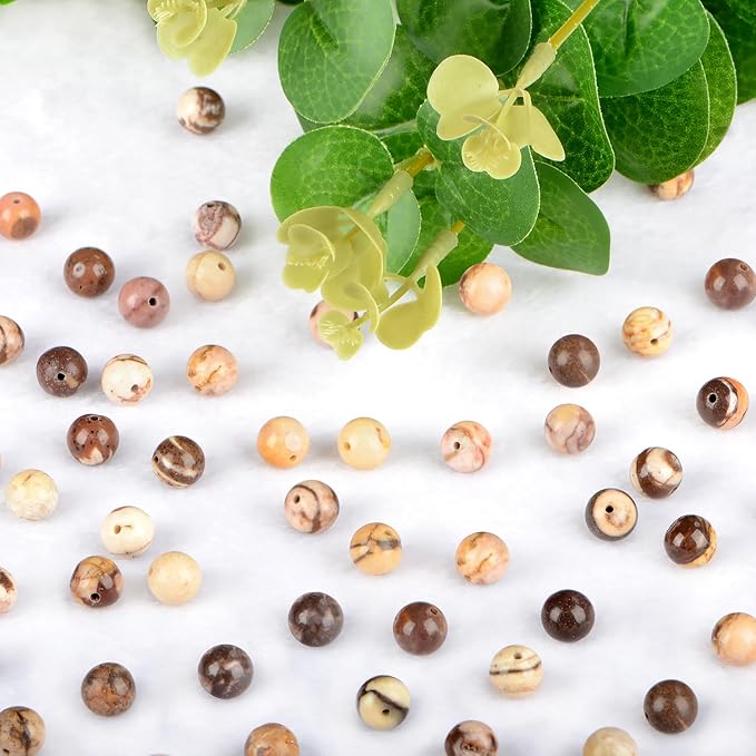 Natural Stone Beads Round Genuine Stone Beading Loose Gemstone Hole Size 1mm DIY Charm Smooth Beads for Bracelets Necklaces Earrings 6mm 200pcs (Brown Zebra Jasper 6mm)