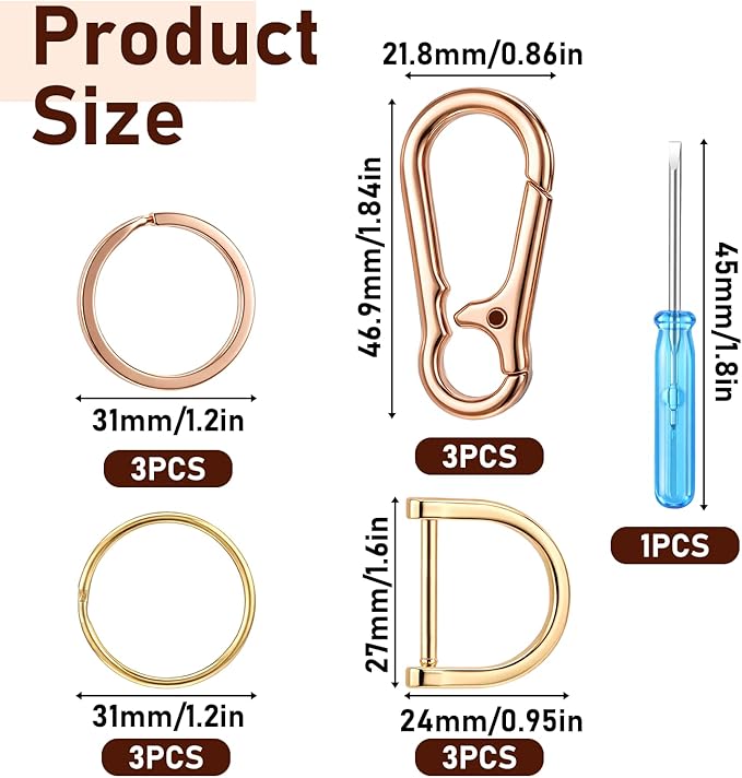 InnoHHustle 13 Pcs Key Chain Making Kit, Keychains Clips with Key Ring, Keys Ring Bulk, D Rings with Screwdriver for Home Car Keys, Crafts DIY Projects, Jewelry Making Supplies (Gold)