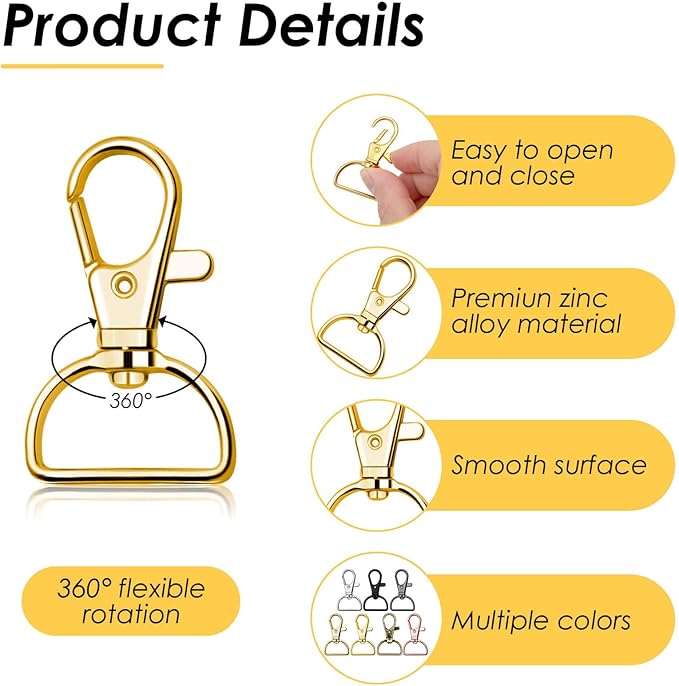 Swivel Clasp Hooks, Anezus 80Pcs Key Chain Clip Hooks, D Ring Clip Lanyard Hardware for Keychain Making, Lanyard Making, Purse Hardware, DIY Craft (3/4” Inside Width)