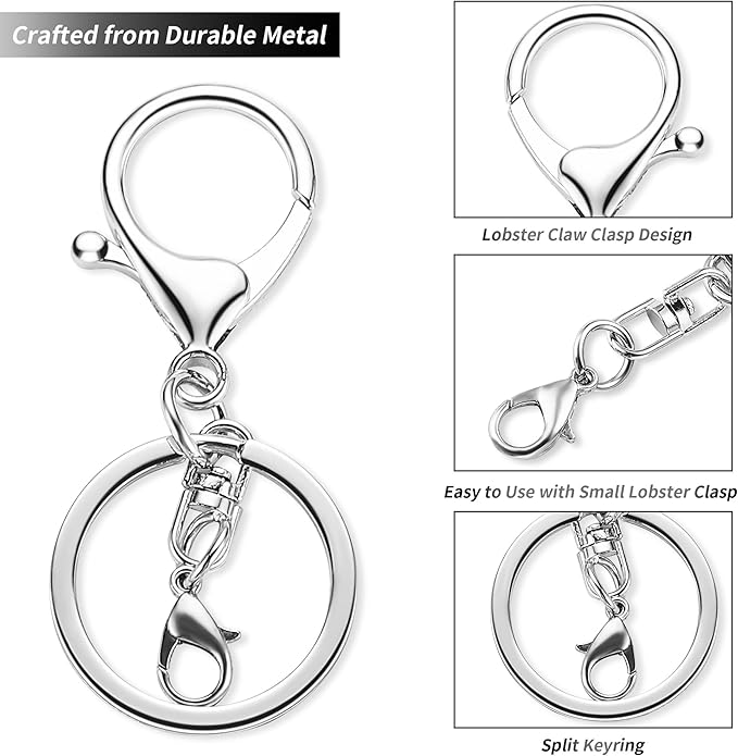 Gkeygo 10 Pack a Set Metal Lobster Claw Clasps and Key rings, Key chain Accessories, Keychain Making kit for Keys, Art Crafts, Jewelry Making, Silver - Gold