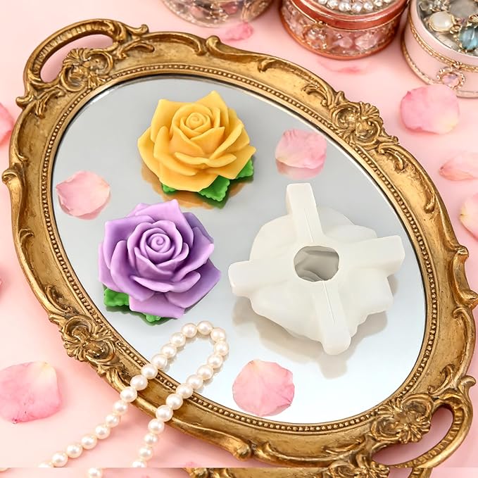ZQYSING Large Rose Candle Molds, Rose Molds for Candles, 3D Flower Silicone Mold for Soap Wax Plaster Epoxy Resin Casting Clay Home Décor Handmade Gift