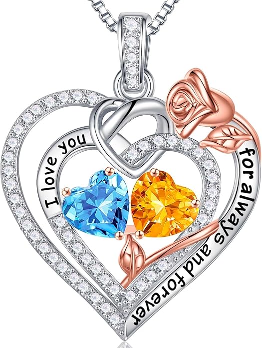 Iefil Valentines Day Gifts for Her Wife - 925 Sterling Silver Double Birthstone Necklace, Anniversary Birthday Gifts for Women, Jewelry Gift for Wife Girlfriend Mom Her