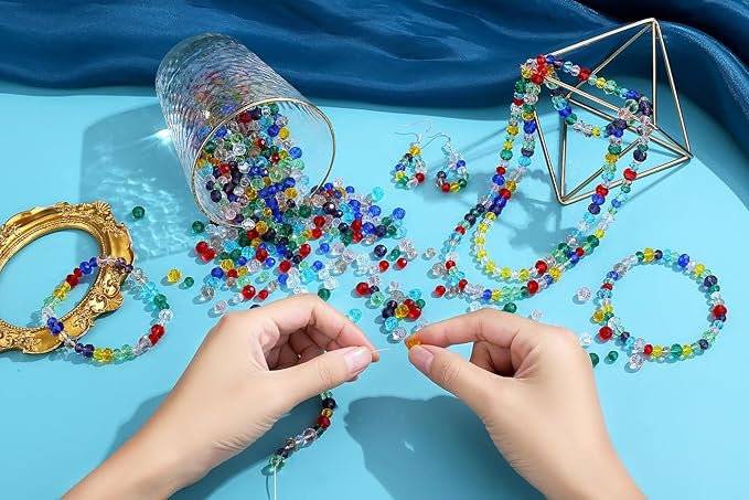 1000Pcs Glass Crystal Beads for Jewelry Making Bracelets Necklace Earring DIY Faceted Shape Decor Loose Rondelle Beads Colorful Assorted Suncatcher Glass Beads for Crafts 6mm 8mm Fresh Color