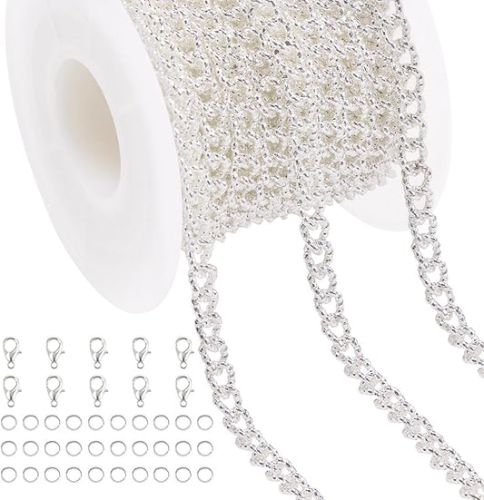 Jabogrii 5 Meters Silver Chain for Jewelry Making Embossed Oval Twisted Chain Roll Cable Metal Jewelry Bulk
