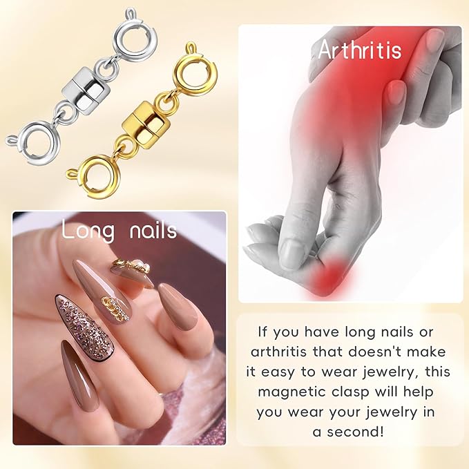 Double Magnetic Necklace Clasps and Closures, Necklace Extenders for Women, 14K Gold and Silver Magnetic Jewelry Clasps for Bracelets