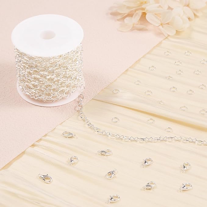 Jabogrii 16.4 Feet Silver Rolo Chain for Jewelry Making Metal Chain Bulk with Lobster Clasps and Jump Rings