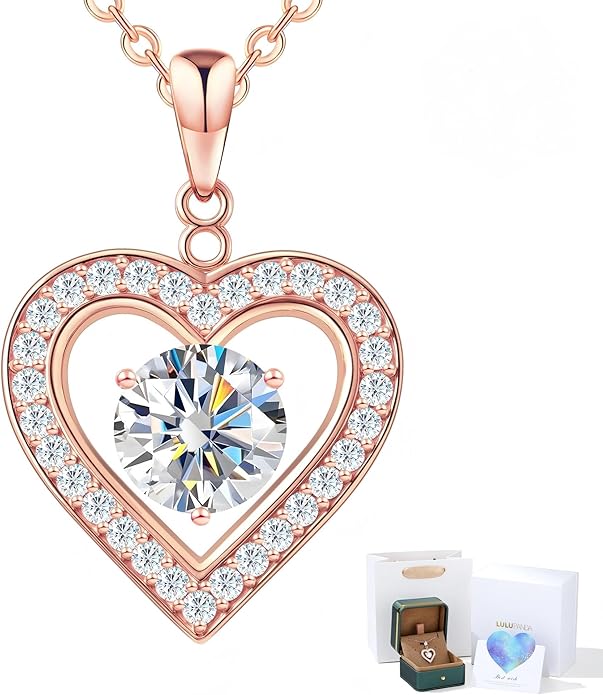 Heart Pendant Necklace for Women: Luxury Gift for Wife Girlfriend Mom/Her - 3ct D Color Moissanite - Gold Jewelry with Gift Box- Hypoallergenic & Adjustable Chain - Daily & Special Occasion Wear