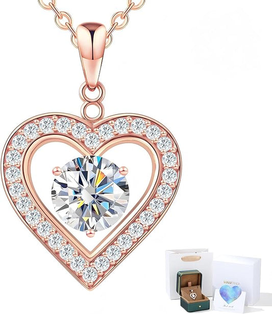 Heart Pendant Necklace for Women: Luxury Gift for Wife Girlfriend Mom/Her - 3ct D Color Moissanite - Gold Jewelry with Gift Box- Hypoallergenic & Adjustable Chain - Daily & Special Occasion Wear