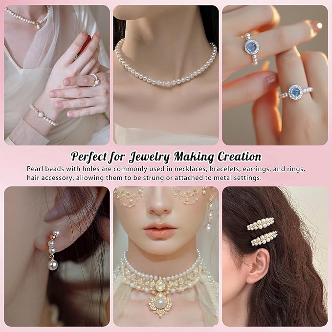 2505Pcs Pearls for Crafting, 6 Size Ivory Pearls with Holes for Jewelry Making, Bulk Fake Pearl Beads for Vase Filler Decoration, Candles Centerpiece, DIY Crafts Necklace Bracelets (4/6/8/10/12/14mm)