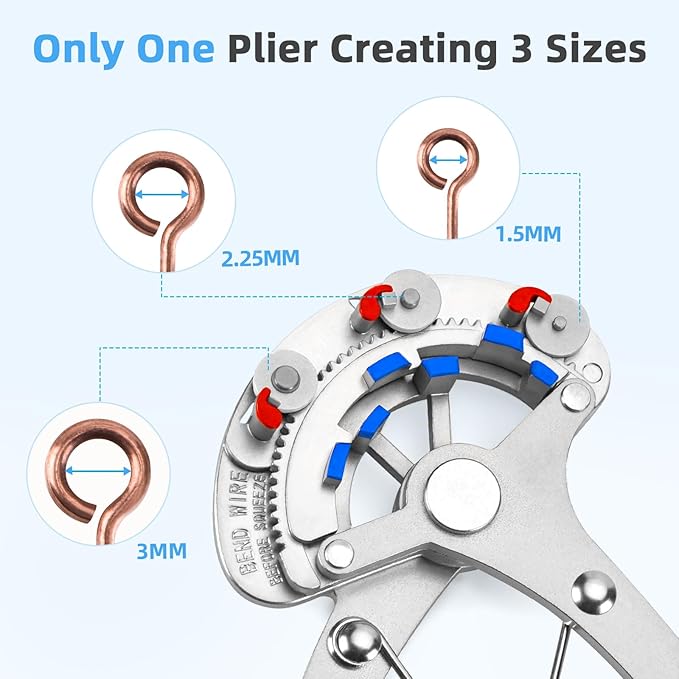 Looper Pliers in One Step for Jewelry Making, 1.5mm-2.25mm-3mm Looping Size, Beading Looper Tool, Wire Looping Pliers for 24-18 Gauge Craft Wire, Patented