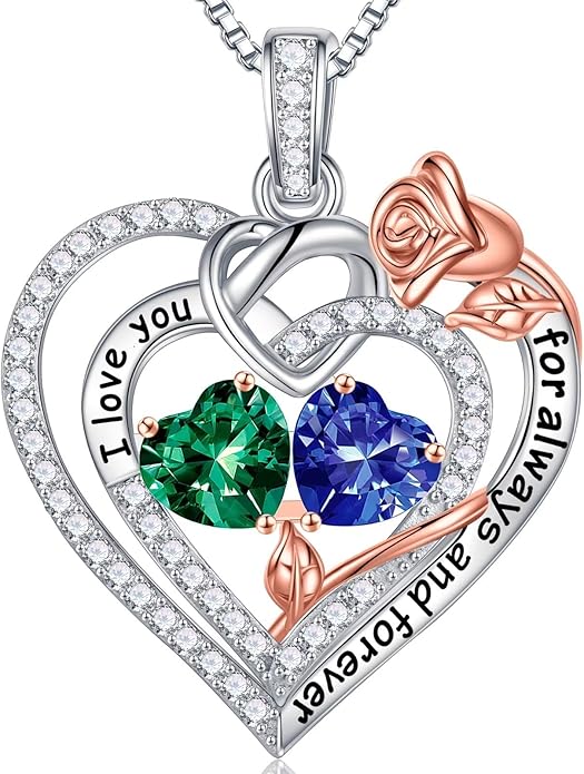 Iefil Valentines Day Gifts for Her Wife - 925 Sterling Silver Double Birthstone Necklace, Anniversary Birthday Gifts for Women, Jewelry Gift for Wife Girlfriend Mom Her