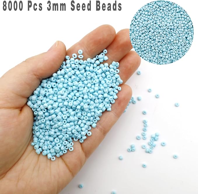 THUTEP 8000 pcs 3mm Seed Beads, Tiny Craft Beads for Bracelet Making, Bracelet Kits for DIY Jewelry Craft (Lightlakeblue)