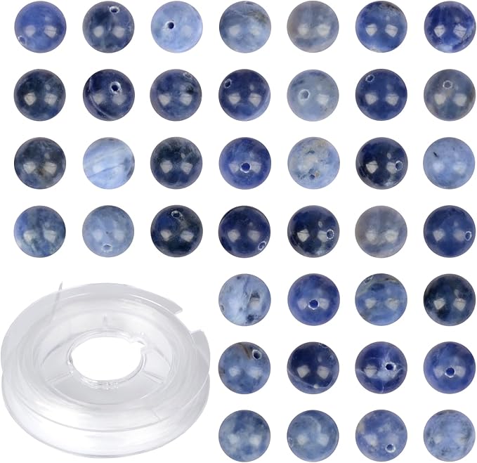 Natural Stone Genuine Stones DIY Sodalite Round Beads 8mm 100pcs Beading Loose Gemstone Hole Size 1mm Charm Smooth Beads for Bracelets Necklaces Earrings (Sodalite 8mm)