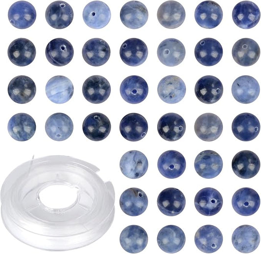 Natural Stone Genuine Stones DIY Sodalite Round Beads 8mm 100pcs Beading Loose Gemstone Hole Size 1mm Charm Smooth Beads for Bracelets Necklaces Earrings (Sodalite 8mm)