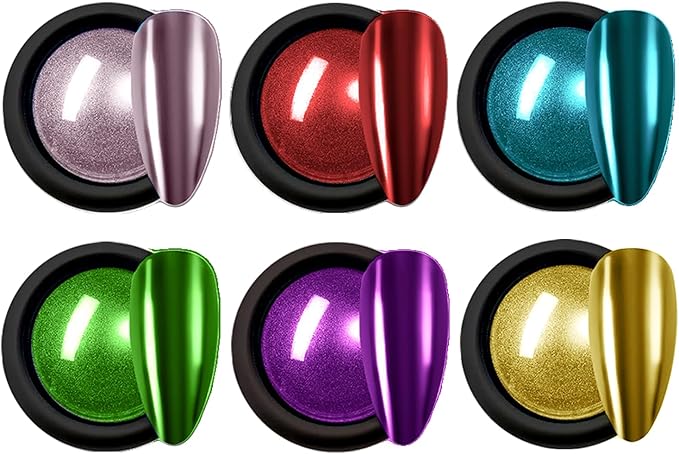 SULLMAR 6colour Chrome Nail Powder for Beautiful Mirror Effect Chrome Powder Get the Polish of Your Dreams with Our Nail DIY Enthusiasts Glitter Chrome Powder for Nails (set B)